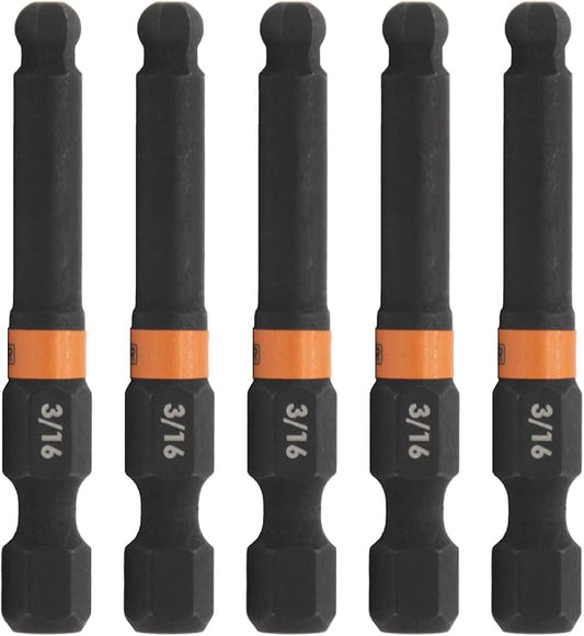 Railer Hex 3/16" Impact Driver Bit - 5 Pack (Hex Shank, S2 Steel, 2" Length)