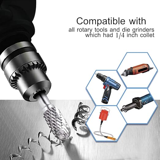 TJATSE Professional 8-Piece Double Cut Carbide Rotary Burr Set 1/4" Shank with Tool Carry Case, for Die Grinder Drill, Metal Wood Carving, Engraving, Polishing, Drilling
