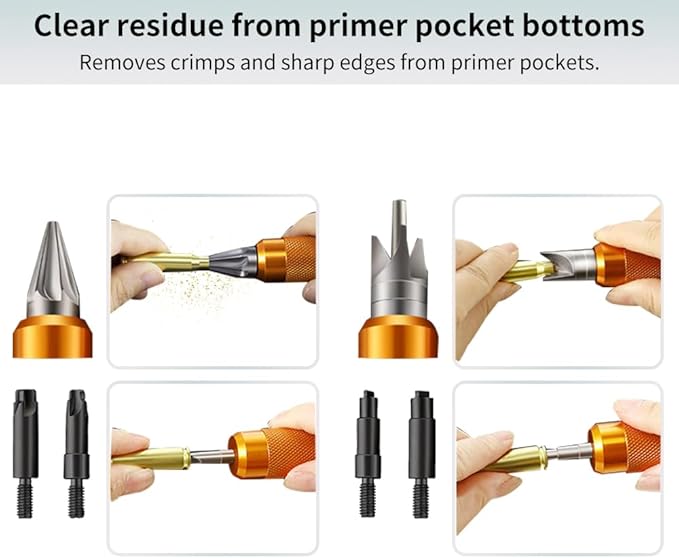 Ludex Case Prep Multi-Tool for Case Trimmer, Crafting Case Pocket Cleaner, Reamer and Chamfer Deburring Tools -Reloading Tool for .17 to .45 Caliber (orange color)