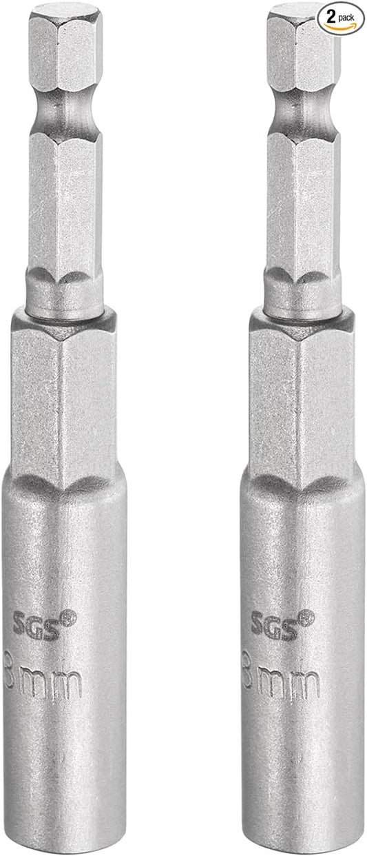 HARFINGTON 2pcs Nut Driver Drill Bit 8mm Metric Socket 1/4" Hex Shank 3.15" (80mm) Long 6-Point Sockets Quick Change CR-V Steel Bolt Setters for Power Drill Drivers