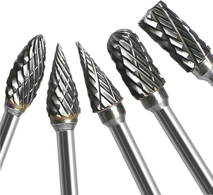 Double Cut Carbide Rotary Burr Set - 10 Pcs 1/8" Shank, 1/4" Head Length Tungsten Steel for Woodworking,Drilling, Metal Carving, Engraving, Polishing