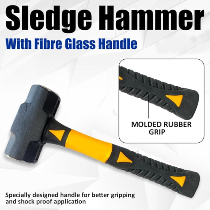 Sledge Hammer 3 LB with 12 Inch Fiberglass Handle Length Powder Coated with Polished face Heavy Duty Metalworking Tools for Automotive, Industrial, and Construction E-2257