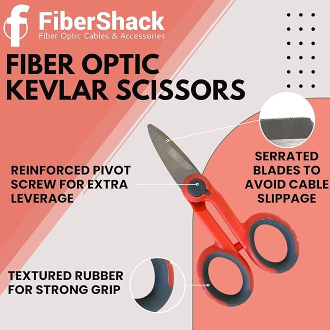 FiberShack - Fiber Optic Kevlar Scissors - Kevlar Shears for Precision Cutting of Fiber Optic Cable Jackets - Premium Network Scissors for a reliable addition to your Optical splicing tools kit