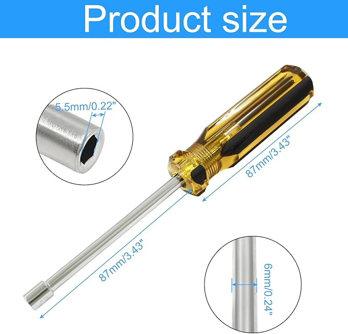 Biaungdo 5.5mm Socket Wrench Screwdriver, Hex Socket Wrench High-Carbon Steel Hexagon Nut Driver Non-Magnetic Tip Hex Nut Screwdriver Hand Tool for Repairs(Plastic Handle)