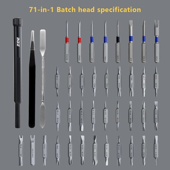 ZOE Precision screwdriver set,71 in 1 small screwdriver sets with case and magnetizer,Mini magnetic screwdriver set for Tablets,PC,phones,Watches,PS5,Toys,Cameras repairing kit,mini tool kit Black