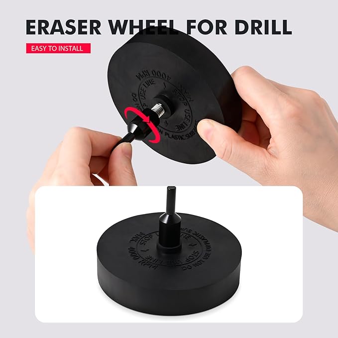 FOSHIO 3 Pack Decal Remover Eraser Wheel Tool Kit, 20mm & 25mm Decal Remover Wheel with Adapter, Scraper with Plastic Razor Blades, Rubber Wheel Tool Kit for Remove Vinyl, Decal, Adhesive, Residue