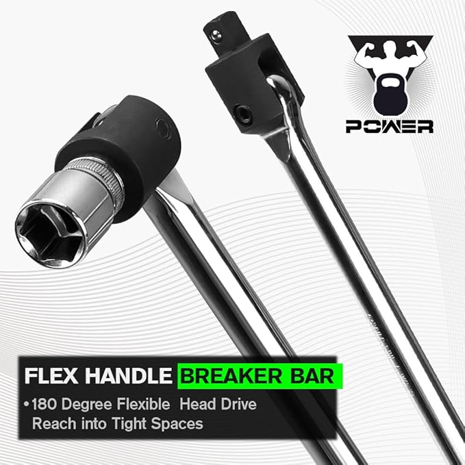 SWANLAKE 1/2 Breaker Bar, 17.5" Length with 180째 Rotatable Head, 1/2 inch Drive,CR-V Steel