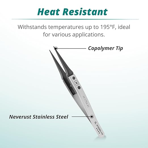 Excelta Mini Straight Tweezers, Tips are Replaceable, Anti-Magnetic Stainless Steel, ESD Safe, Heat Resistant up to 195째F, Ideal for Cleanroom Use, Superior