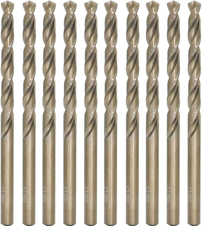 Metric Cobalt Drill Bits 5.2mm 10PCS, M35 high Speed Steel, high Hardness Straight Shank Drill, Mechanical or Hand Drill for Drilling, Suitable for Stainless Steel, Iron, Copper and Aluminum.