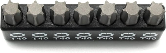 7 pc T40 Torx Star 6 Point T-40 Screwdriver Impact Ready 1 Inch Length Insert Bits Hex Shank with Quick Release Slot