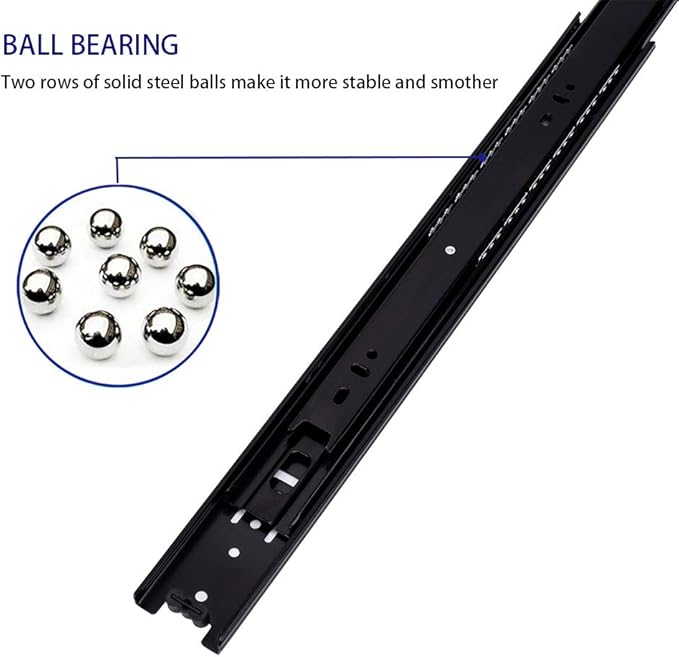 6 Pairs of 22 Inch Hardware 3-Section Full Extension Ball Bearing Side Mount Black Drawer Slides,100 LB Capacity Drawer Slide