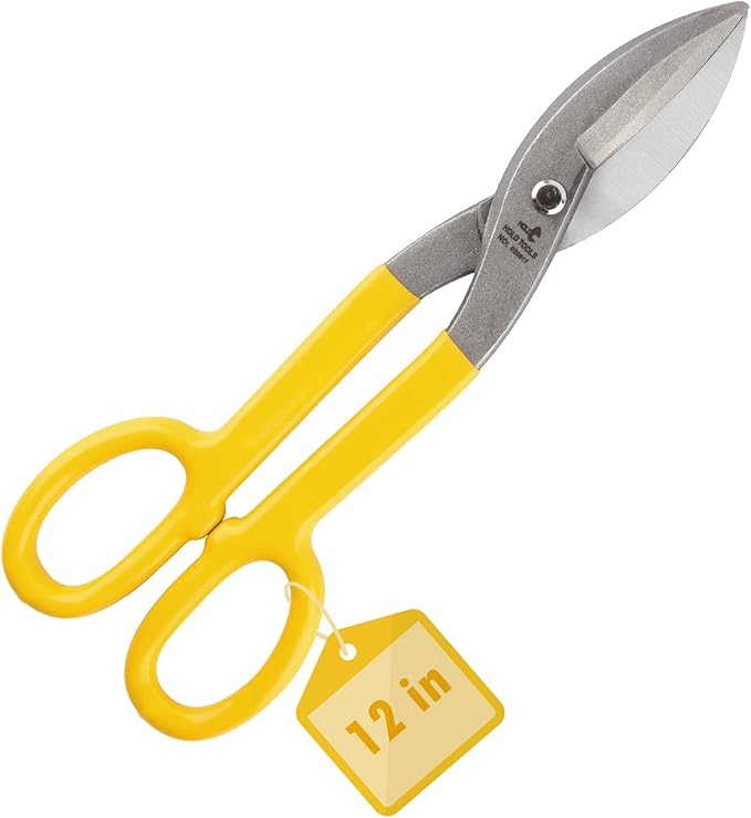 DOWELL 12??Tin Snips Metal Cutters with Flat Blade, with Comfortable Yellow Rubber Handle for DIY Handyman,Roofers, Mechanics, Homeowners