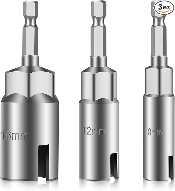 SUNJOYCO 3 PCS Power Wing Nut Driver Bit Set, CR-V Steel Wingnut Socket Bits, Eye Hook Drill Bit, Eye Bolt Drivers, 1/4 Inch Hex Shank Nut Driver for Wingnut, Screw Hook, Wire Twisting, 10mm 12mm 16mm