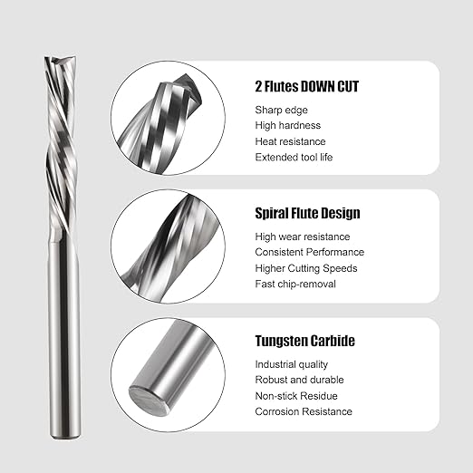 Hozly Downcut Bit 1/8" Shank Down Cut Spiral CNC Router Bits End Mill Tungsten Carbide Milling Cutter Set 2 Pack