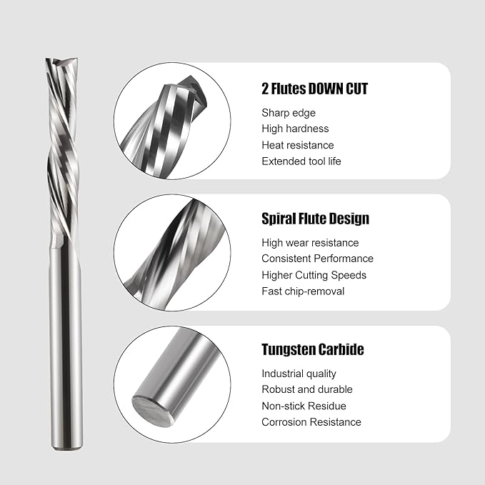 Downcut Spiral Router Bits 1/8 inch Shank, 1/8 inch Cutting Diameter ，3/4 inch Cutting Length,Solid Carbide CNC Router Bits End Mill for Wood Cut, Carving