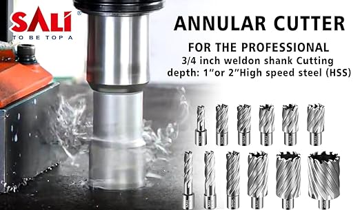 SALI 2 pcs Annular Cutter Diameter 9/16 Inch with Weldon Shank 3/4" (with 2 Flats) Cutting Depth 1" Mag Drill Bit for Magnetic Drill Press HSS Fully Ground Drill with One 1/4"*3" Pilot Pin