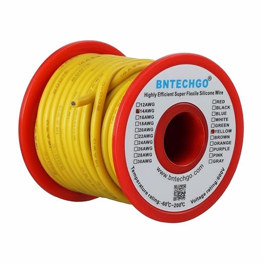 BNTECHGO 14 Gauge Silicone Wire Spool 40 ft Yellow Flexible 14 AWG Stranded Tinned Copper Wire