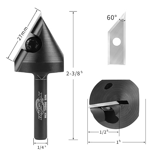 60 Degree V Groove Router Bit 1/4 Inch Shank, Carbide Insert Wood CNC Router Bits for Woodworking Engraving Carving