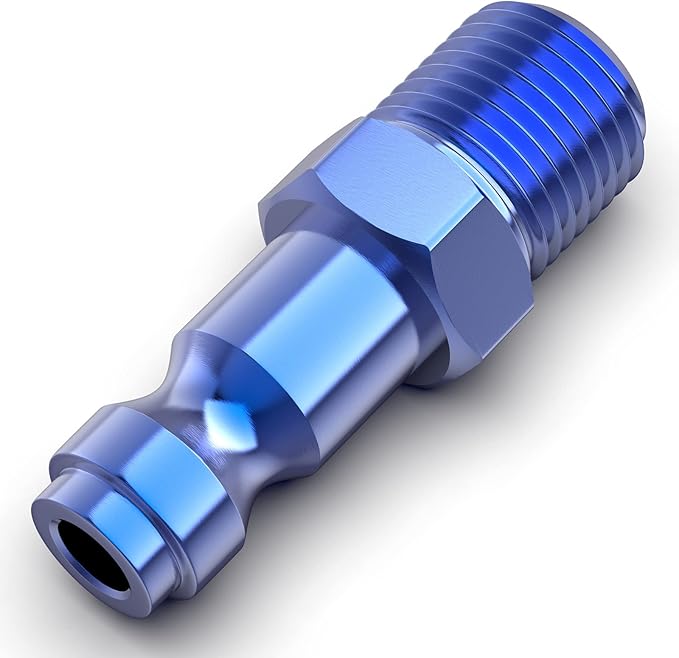 GASHER 10PCS 1/4-Inch NPT Male Blue Aluminum Industrial Air Plug, Pneumatic Plugs 300PSI