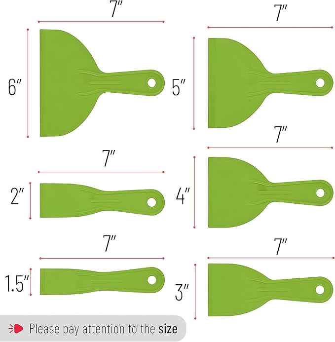 Bates Plastic Putty Knife Set, 6 Pack - Green, Paint Scraper, Spackle Tool, Spreader