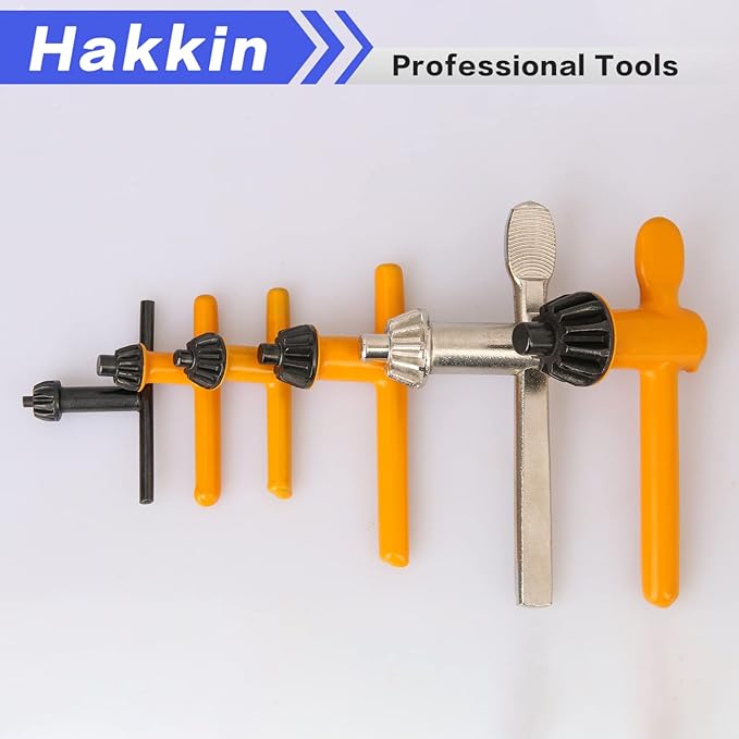 Hakkin 6 Sizes Drill Chuck Key Wrench, 3/4" 5/8" 1/2" 3/8" 1/4" 5/32" Carbon Steel Heavy Duty Thumb Handle Replacement Drill Chuck Key Wrench, Electric Drill Clamping Tool