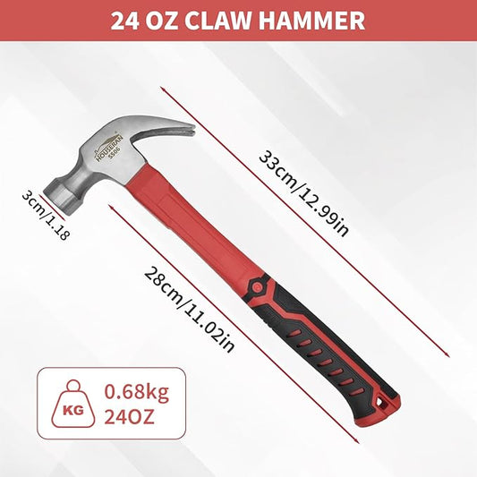 24 oz Claw Hammer-Straight Rip Claw with Smooth Face-heavy Duty Hammer with Soft Grip Handle