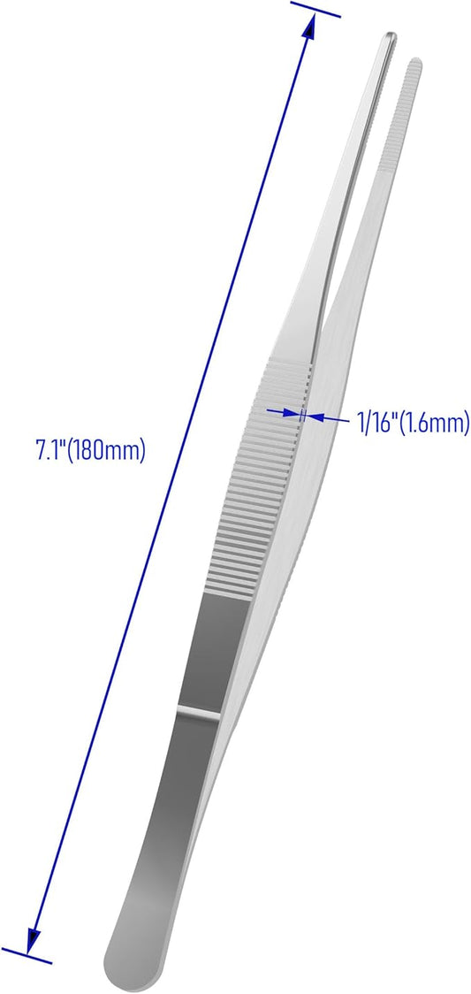 7.1 Inch Stainless Steel Tweezers, with Straight Round Blunt Serrated Tip, 1/16 Inch Thickness Stainless Steel, Multipurpose Daily Garden Home Lab Craft Repairing Tool