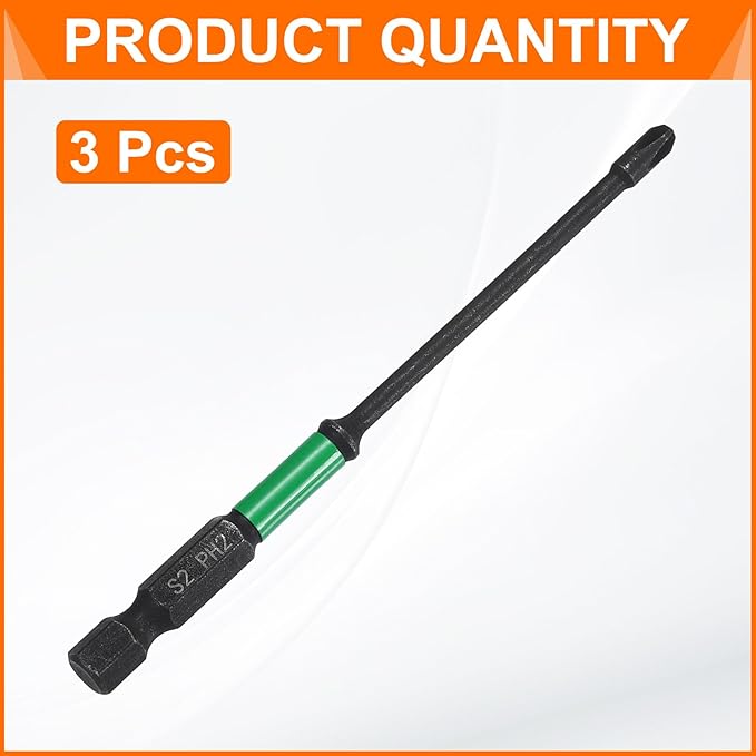 HARFINGTON 3pcs #2 Impact Phillips Screwdriver Bit PH2 1/4" Hex Shank 4" (100mm) Long 0.12" Rod Magnetic Cross Head Drill Bits S2 Steel Industrial Screw Driver for Impact Power Drivers