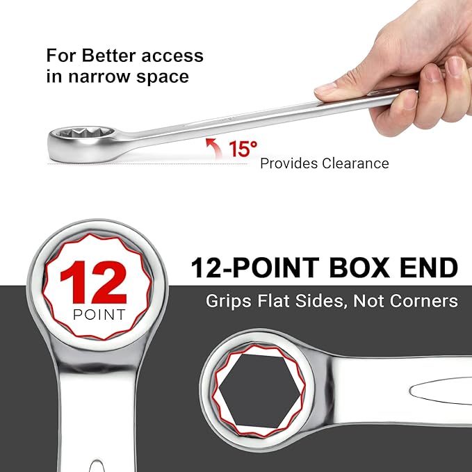 Jetech 38mm Combination Wrench - Industrial Grade, Chrome Vanadium Steel, Sand Blasted Finish, Precision Machined 12-Point Opening, Off-Corners Design, 15-Degree Offset