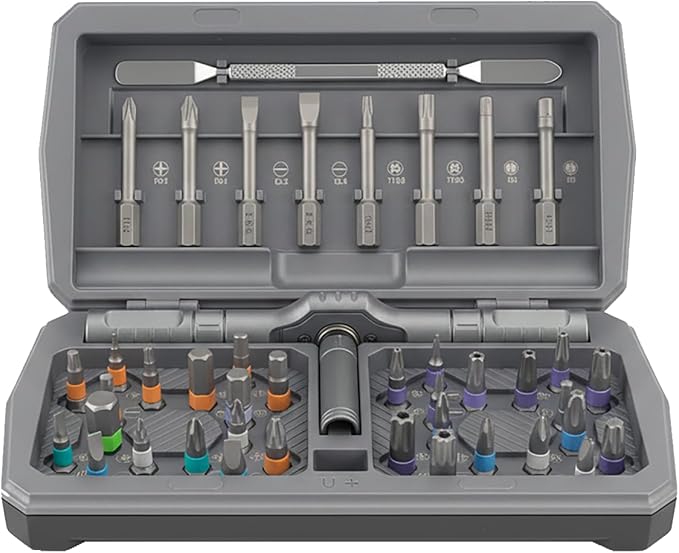 Magnetic Ratchet Screwdriver Set with T-Handle, Multi-Bit Ratcheting Screwdriver Tool Kit for Electronics, Furniture, Computer, Bicycle, and DIY Repair(Grey)