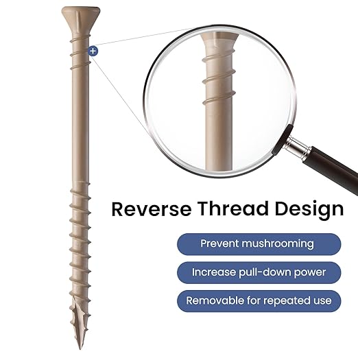 #10 Deck Screws 3 Inch Exterior Wood Screws Flat Head Torx Drive Rust Resistant Epoxy Coated Reverse Upper Thread Trim Screw (1lb, 56pcs), Tan