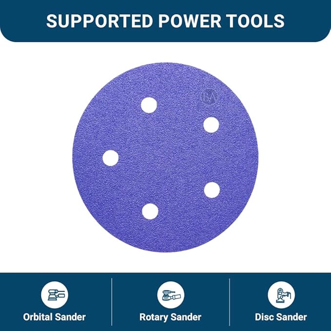 Benchmark Abrasives 5" Premium Ceramic 5 Holes Film Backed Hook and Loop Discs For Sanding of Metals Non-Ferrous Metals Wood Plastic Fiberglass (Pack of 50) - 1000 Grit