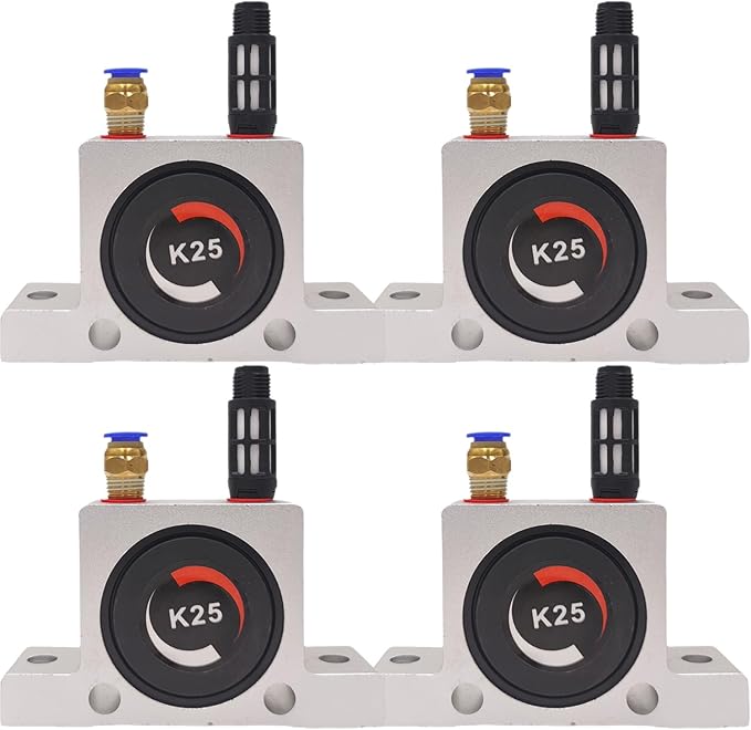 (Pack of 4) K 1/4'' K25 Thread Pneumatic Vibrator Power Concrete Vibrator Ball Type Aluminum Alloy Air Turbine Oscillator with Silencer