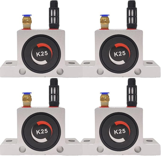 (Pack of 4) K 1/4'' K25 Thread Pneumatic Vibrator Power Concrete Vibrator Ball Type Aluminum Alloy Air Turbine Oscillator with Silencer