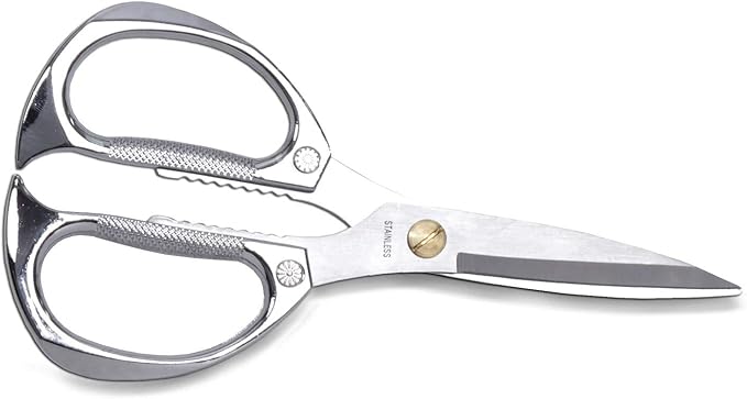 7.5in Stainless Steel Kitchen Scissors, Heavy Duty Shears for Chicken, Meat, Food, Vegetables, BBQ (Silver)
