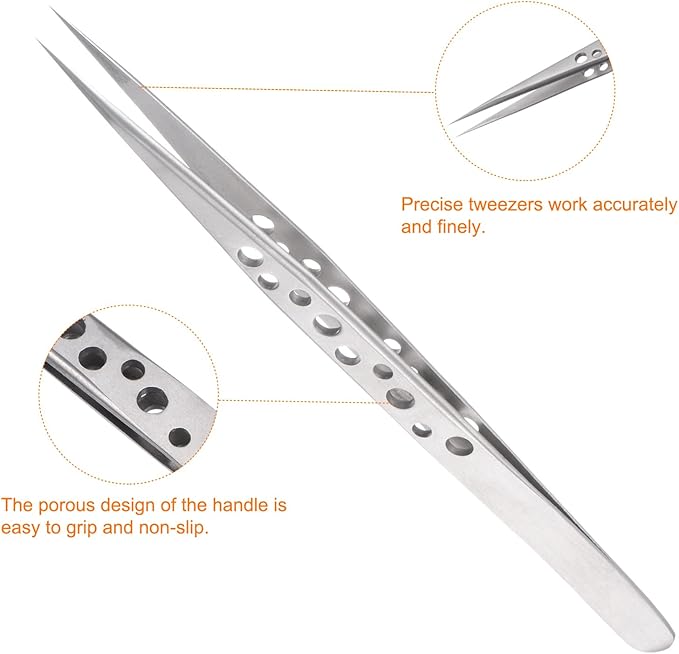 HARFINGTON 2pcs Precision Tweezers 140mm Straight Pointed Hollow Anti-slip Stainless Steel Craft Professional Tweezer for Replace Precision Parts Technology Industrial Electronics