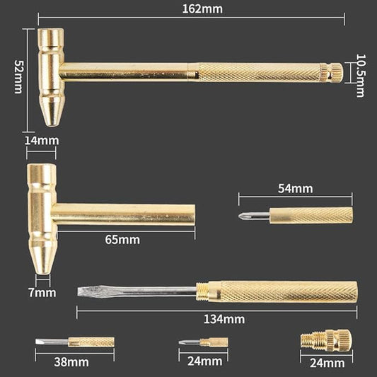 6 in 1 Micro Mini Multifunction Copper Craft Hammer & Screwdriver Hand Tools Ideal for Watchmaker Jewelers and Walnut eaters