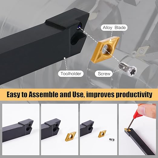 Indexable Lathe Turning Tool 14Pcs Kit 1/2" (12mm) Shank, Includes 4Pcs Metal Lathe Tool Holders and 10Pcs Carbide Inserts for Turning Boring Grooving Cutting Threading Carbide Turning Tool