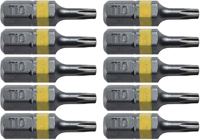 T10 Torx/Star Driver Bit - Color Coded 1" Torx/Star Drive Bit for Screws and Fasteners (10 PACK)