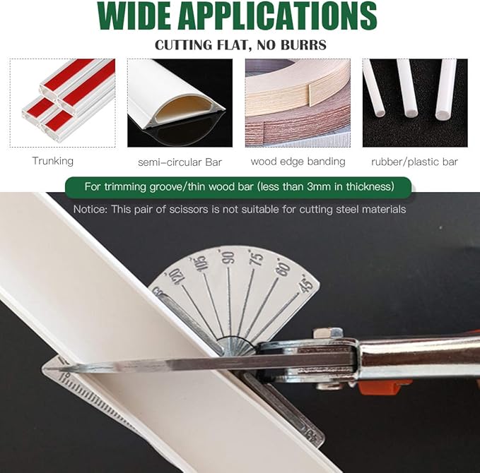 Keadic 7Pcs Multi Angle Miter Shear Cutter, Multifunctional Trunking/Miter Shears with Wrench and Upgrade Spare Blades, Quarter Round Cutting Tool for Cutting Soft Wood Plastic(45 to 135 Degree)