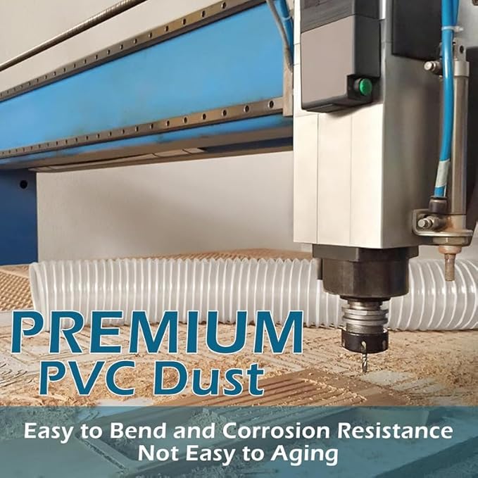 PVC Dust Collection Hose 4" x 20', Heavy Clear PVC Fume Hose Puncture Resistant with Carbon Steel Wire Coil for Woodworking, Workshops, Dust Collection Systems