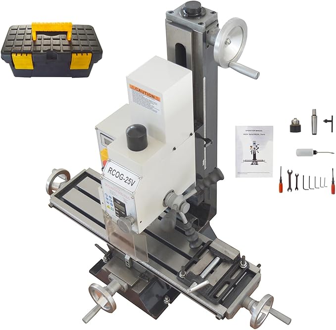 110V 1100W Milling and Drilling Machine Lathe RCOG-25V Brushless Precision Milling Drilling Machine 50-2250rpm, R8 Spindle Taper for Metal, Wood and Plastic Processing Home DIY