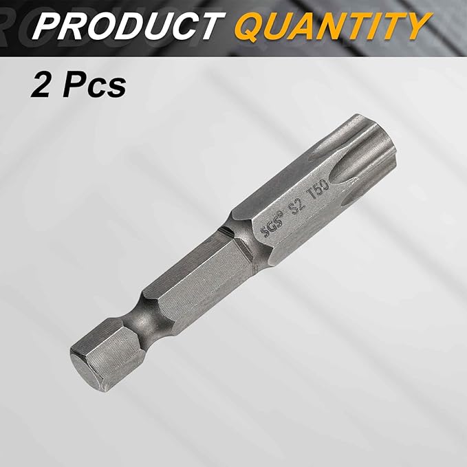 HARFINGTON 2pcs T50 Torx Head Screwdriver Bit 1/4" Hex Shank 2" (50mm) Long Magnetic No Hole Tip Tamper Proof 6 Point Star Screw Driver Drill Bits S2 Steel Industrial Power Screwdrivers