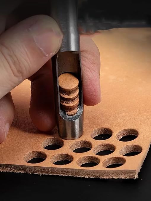 Leathe Punch Set Heavy Duty Round Hole Punch Set Leather Hole Tool,for Leather, Canvas (Silver, 6-pcs)