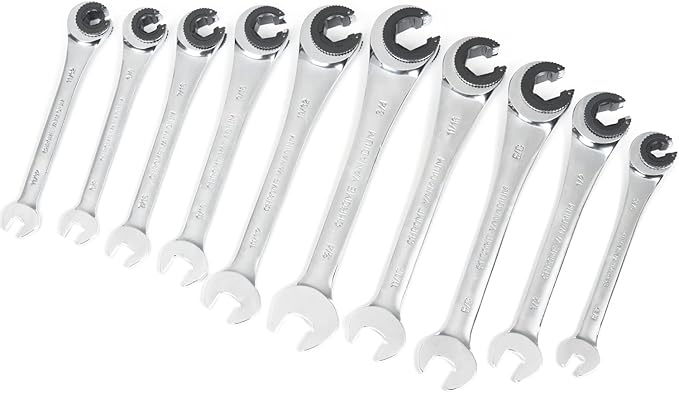 Anbull 10PCS SAE Combination Wrench Set with Open-end Fixed-Head, Standard Tubing Ratchet Wrench with 72 Gears CR-V Steel Constructed 3/8'' 7/16'' 1/2'' 9/16'' 5/8'' 5/16'' 11/32'' 19/32'' 3/4''