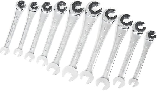 Anbull 10PCS SAE Combination Wrench Set with Open-end Fixed-Head, Standard Tubing Ratchet Wrench with 72 Gears CR-V Steel Constructed 3/8'' 7/16'' 1/2'' 9/16'' 5/8'' 5/16'' 11/32'' 19/32'' 3/4''