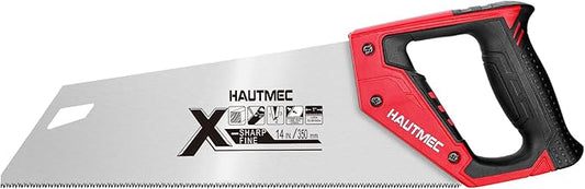HAUTMEC 14" X-Sharp Compact Hand Saw for Cuts Comfort, Quality and Accuracy, Fine-Cut Handsaw with 12 TPI Triple-Ground Teeth and 1mm Thickened Large Blade, Bi-Material Ergonomic Handle – HT0295