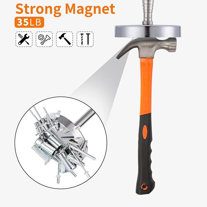 35 LB Magnetic Sweeper Telescoping Pick-up Tool, Upgraded Pole Magnet Stick, Pickup Nails, Screws, and Metal, Screws Parts Finder, Black Handle