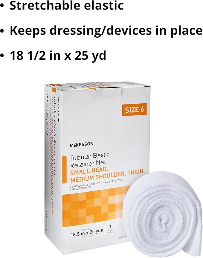 McKesson Tubular Elastic Retainer Net Dressing, Non-Sterile, Small Head, Medium Shoulder, Thigh, Size 6, 18 1/2 in x 25 yd, 1 Count, 1 Pack