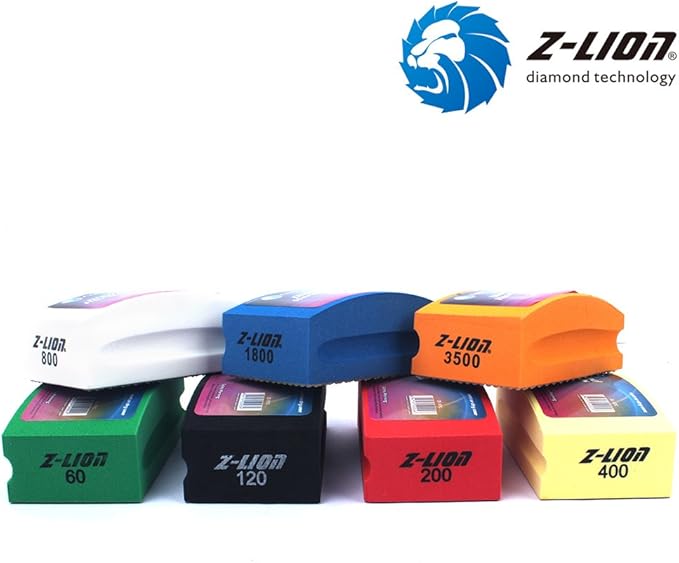 Z-Lion Diamond Hand Polishing Pads Arc Shape Back for Glass Granite Marble Quartz-Pack of 7 Pcs